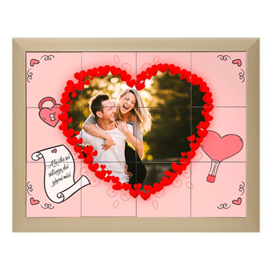 Mosaico di piastrelle con cornice personalizzato con foto cuore di rose Love