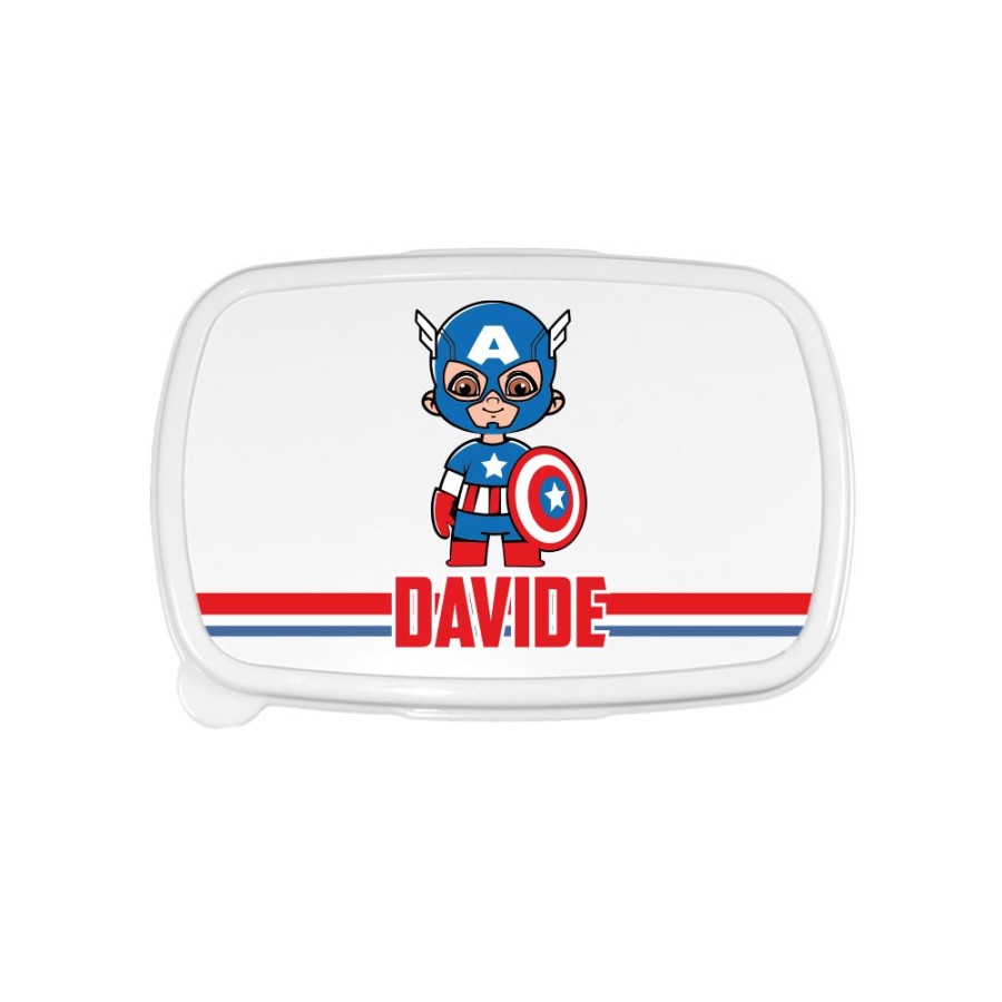 Porta pranzo e merenda personalizzato con nome baby captain america Cartoon