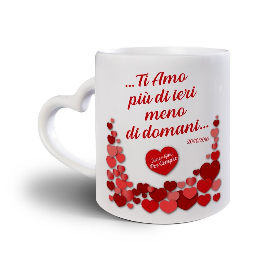 Tazza personalizzata con nomi e data ti amo più di ieri e meno di domani Love