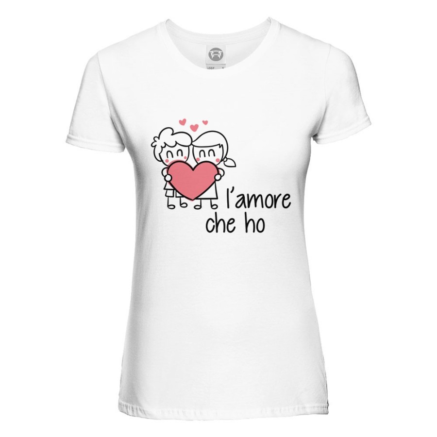 T-shirt donna personalizzabile con nome l'amore che ho con omini e cuore Love