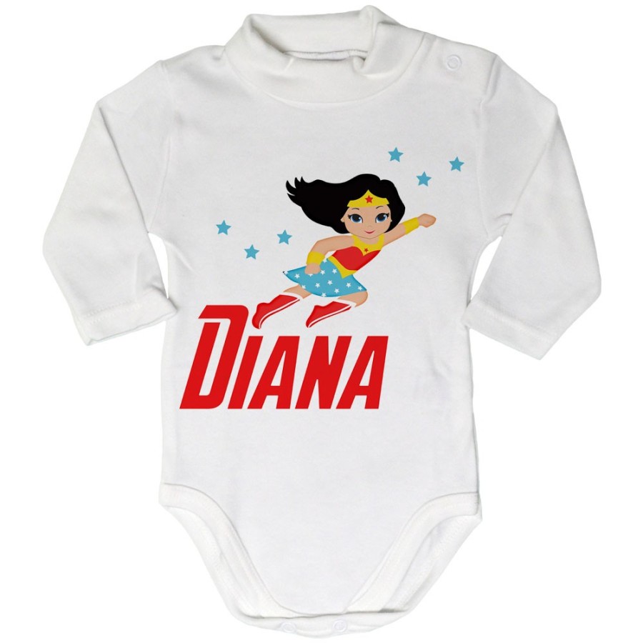 Body lupetto neonata personalizzato con nome baby wonder woman Cartoon