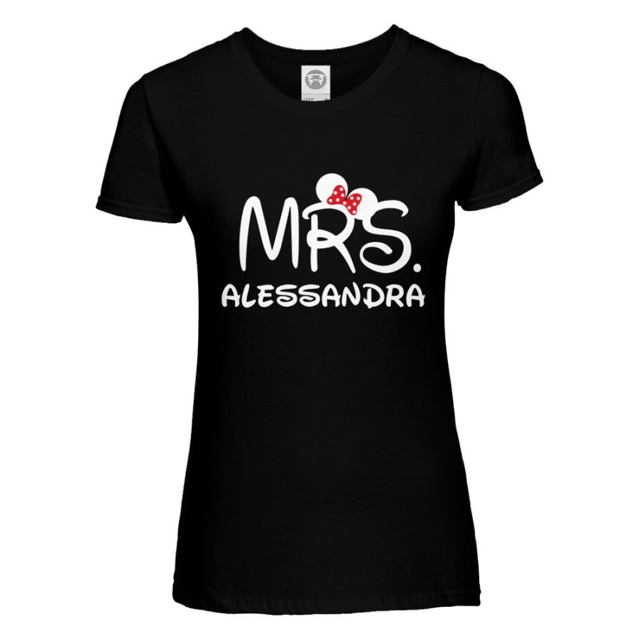 T-shirt donna personalizzabile con nome mrs con orecchie Love