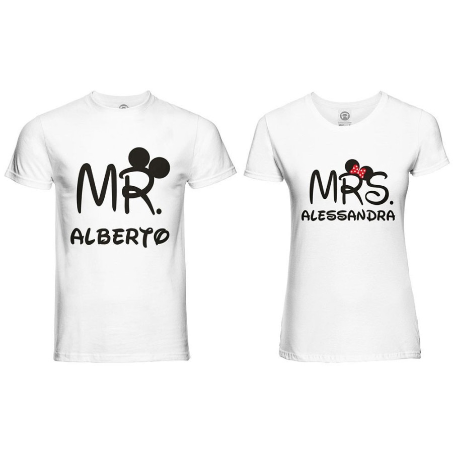 Coppia di maglie personalizzabili con nomi mr and mrs con orecchie Love