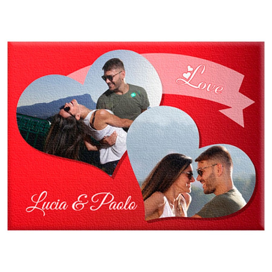 Quadro in tela personalizzato con foto e nomi love hearts Love