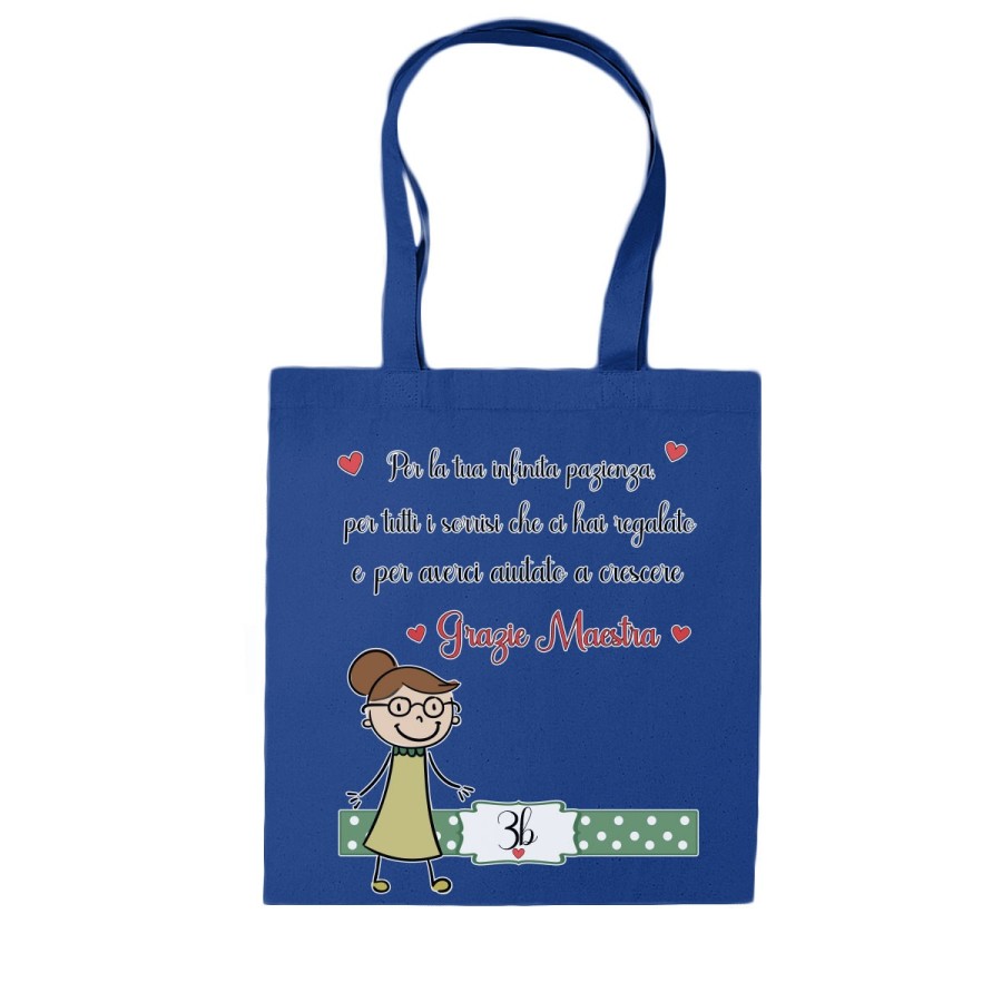 Shopper bag personalizzata classe per la tua infinita pazienza i sorrisi per averci aiutato a crescere grazie maestra Per insegn