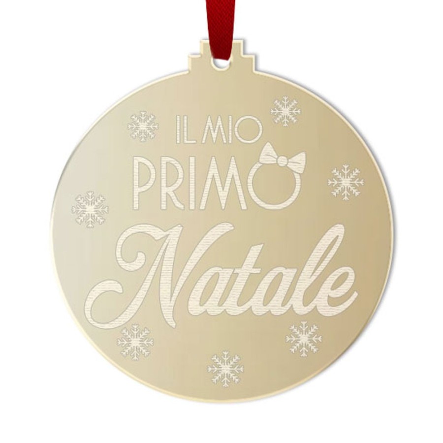 Addobbo natalizio in plexiglass specchiato personalizzabile con nome il mio primo natale con fiocco Natale