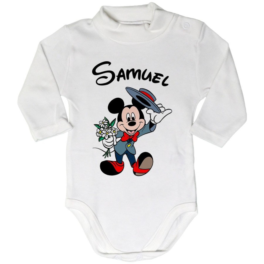 Body lupetto neonato personalizzato con nome topolino gentleman Cartoon