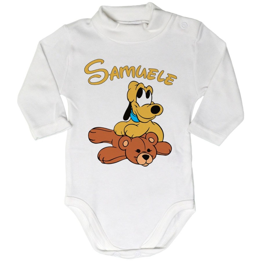 Body lupetto neonato personalizzato con nome pluto con orsetto Cartoon