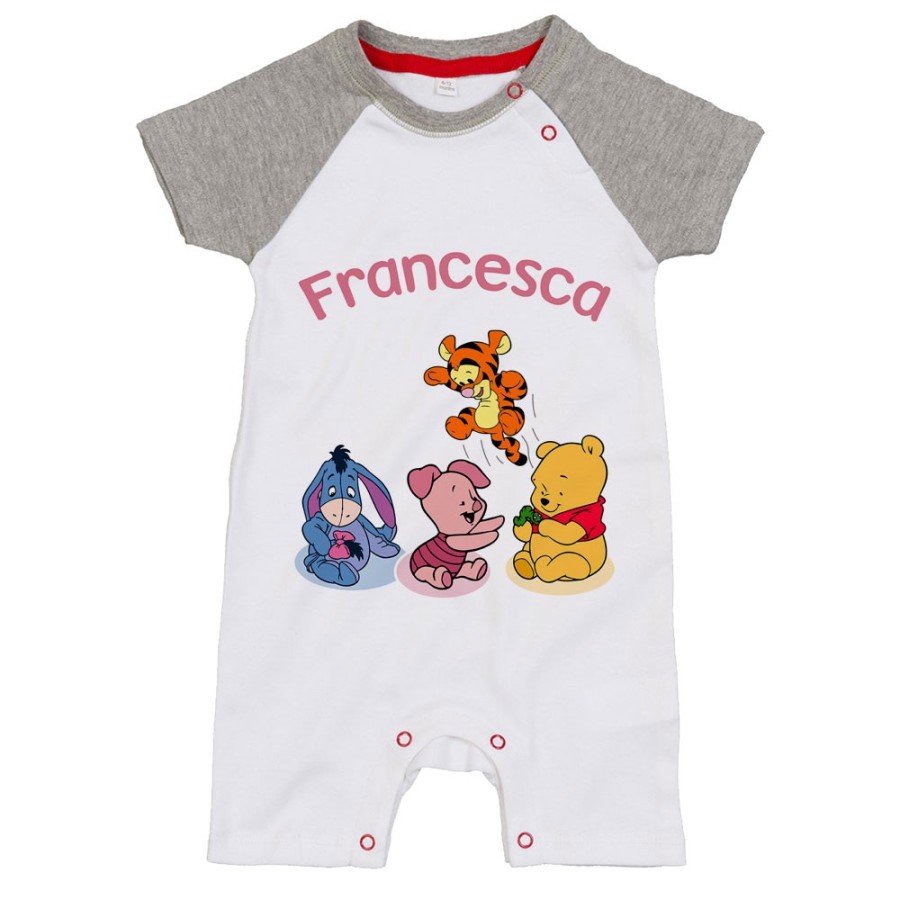 Pagliaccetto neonato personalizzato con nome winnie e tigro e pimpi e ih-oh Cartoon