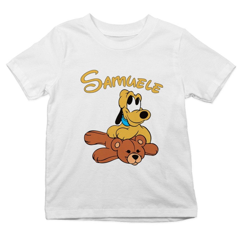 T-shirt bambino personalizzata con nome pluto con orsetto Cartoon