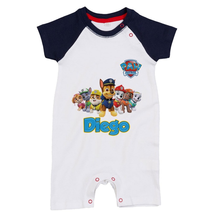 Pagliaccetto neonato personalizzato con nome paw patrol Cartoon