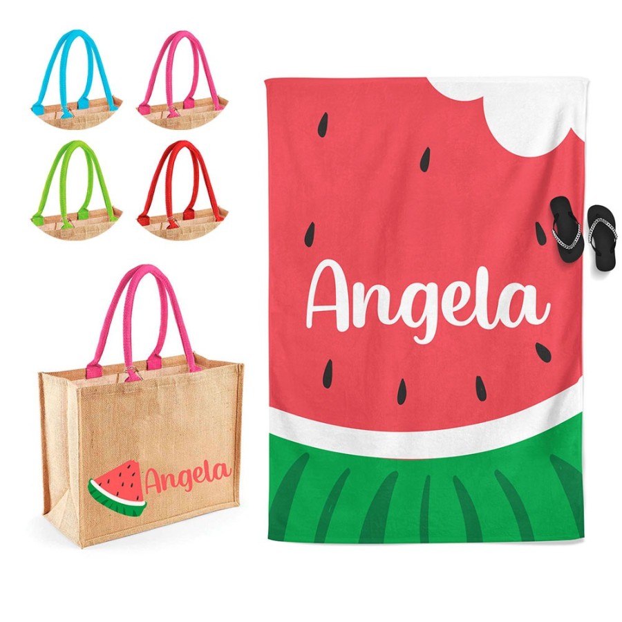 Coordinato telo e borsa mare personalizzato con nome anguria Summer