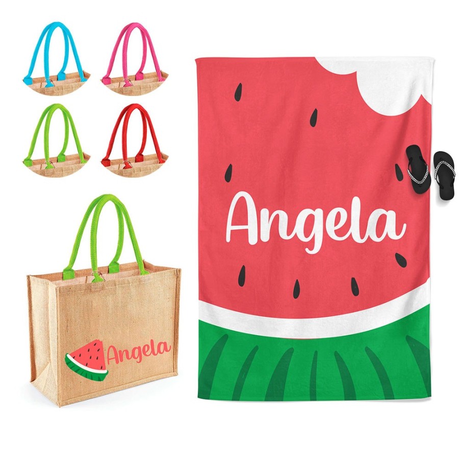 Coordinato telo e borsa mare personalizzato con nome anguria Summer