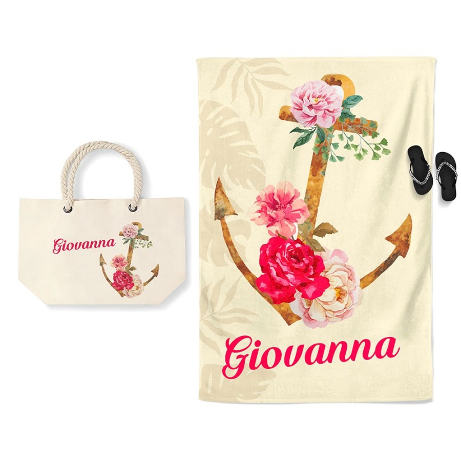 Coordinato telo e borsa mare personalizzato con nome ancora Summer