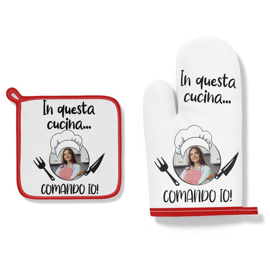 Guantone e presina personalizzato con foto in questa cucina comando io Per la mamma