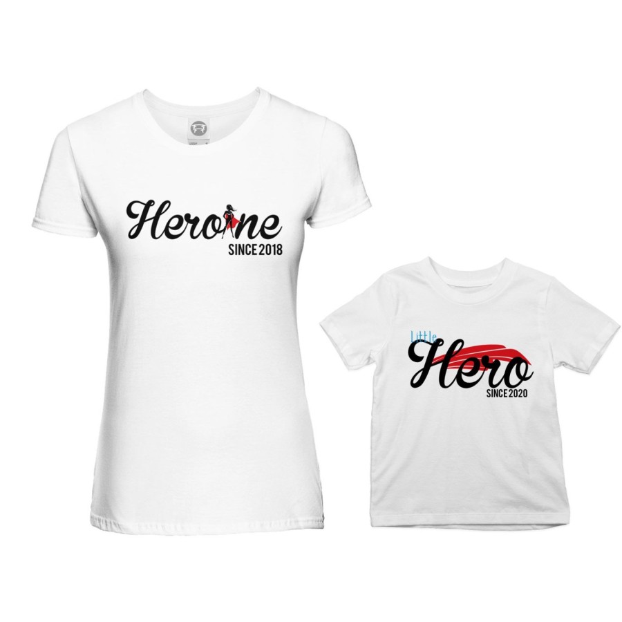 Coordinato t-shirt madre figlio personalizzato con anno heroine since little hero since Per la mamma