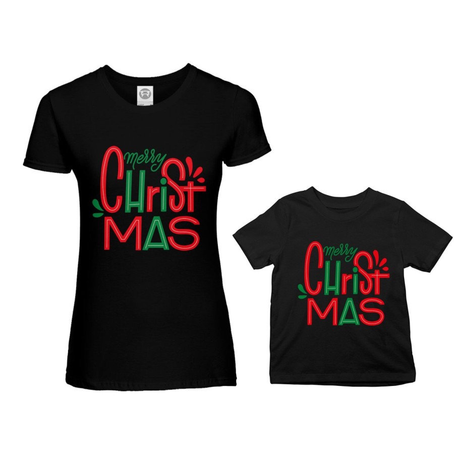 Coordinato t-shirt madre figlio personalizzabile con nomi merry christmas colorful Natale