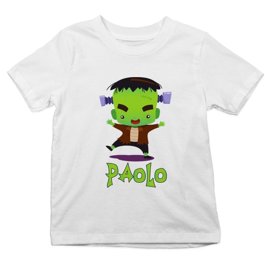 T-shirt bambino personalizzata con nome piccolo frankenstein Halloween