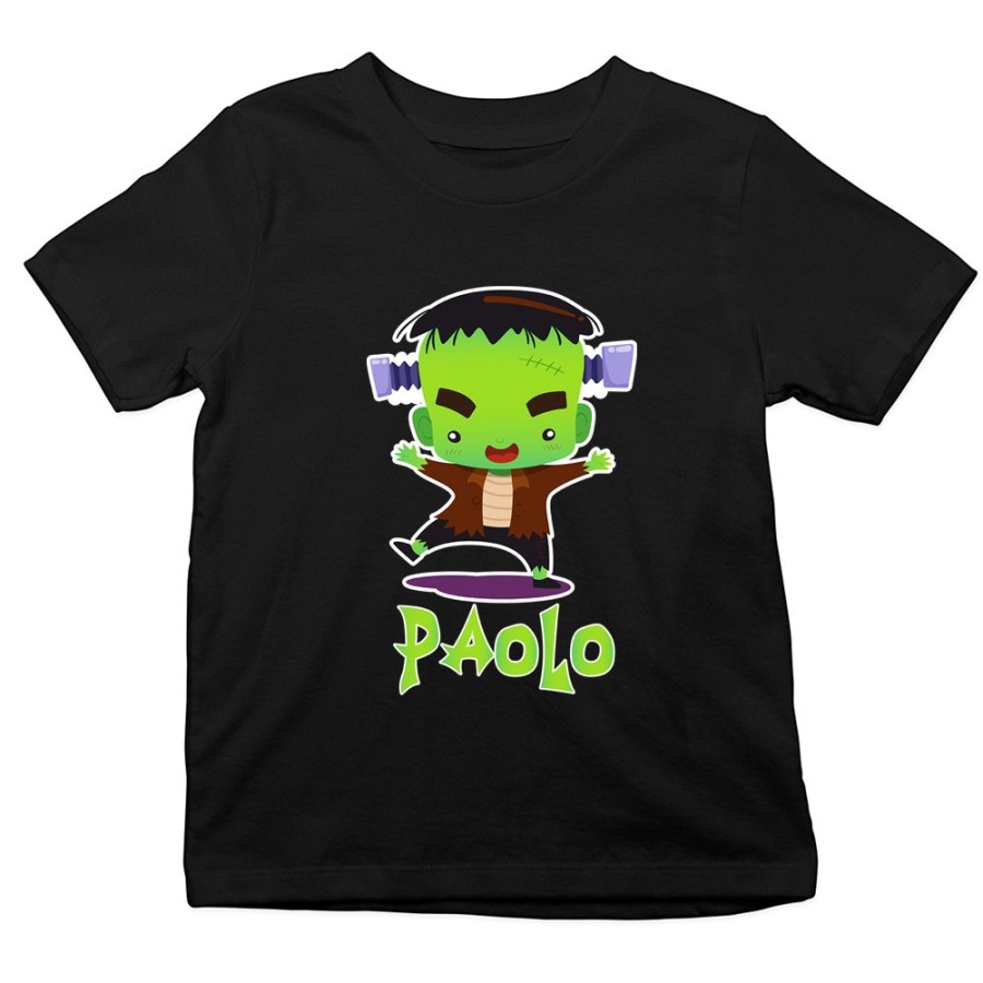 T-shirt bambino personalizzata con nome piccolo frankenstein Halloween