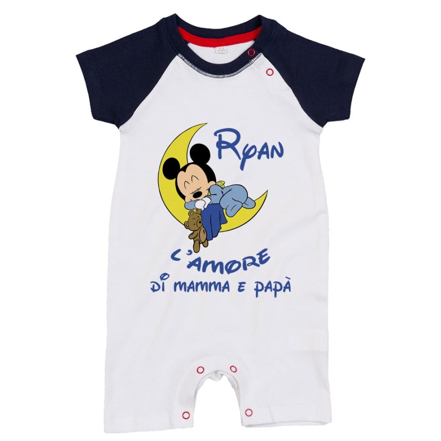 Pagliaccetto neonato personalizzato con nome baby topolino sleeping l'amore di mamma e papà Cartoon