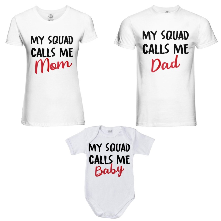 Tris t-shirt adulti e body neonato my squad calls me dad calls me mom calls me baby Per la famiglia