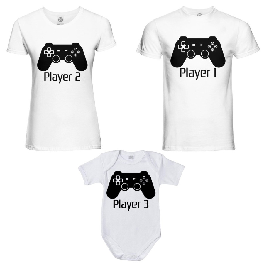 Tris t-shirt adulti e body neonato player one player two player three playstation Per la famiglia