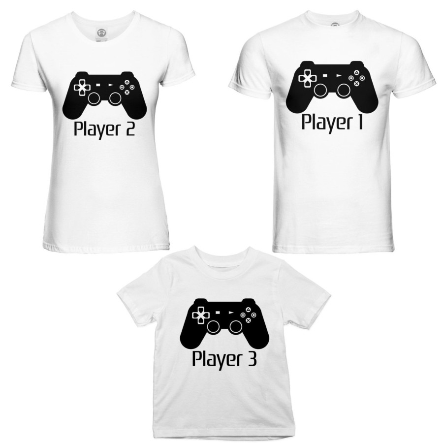 Tris t-shirt adulti bambino player one player two player three playstation Per la famiglia