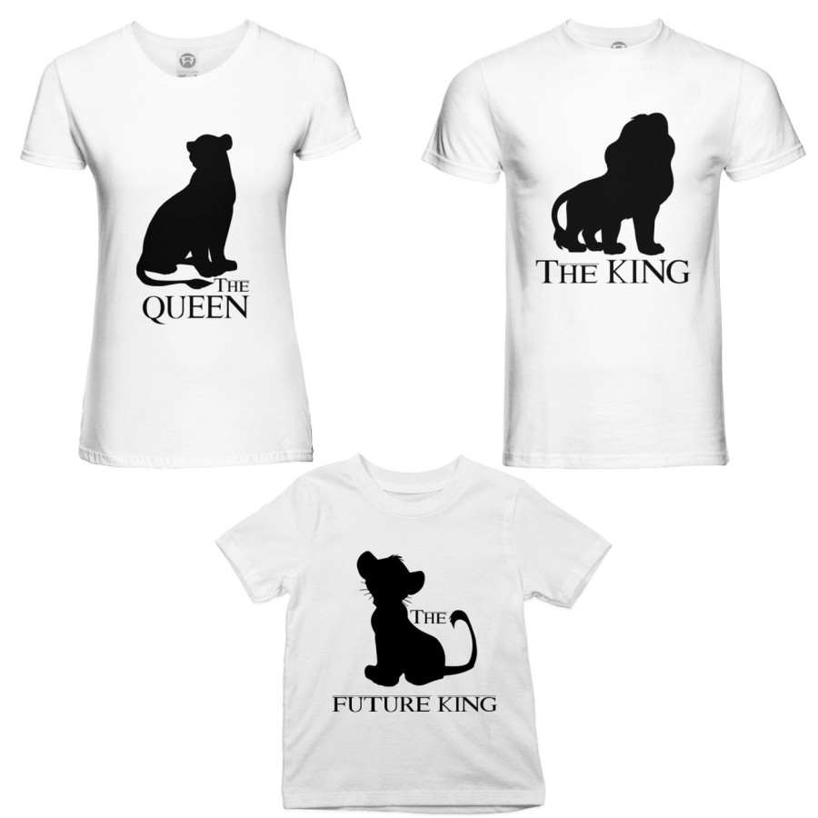 Tris t-shirt adulti bambino the king the queen the future king lion Per la famiglia