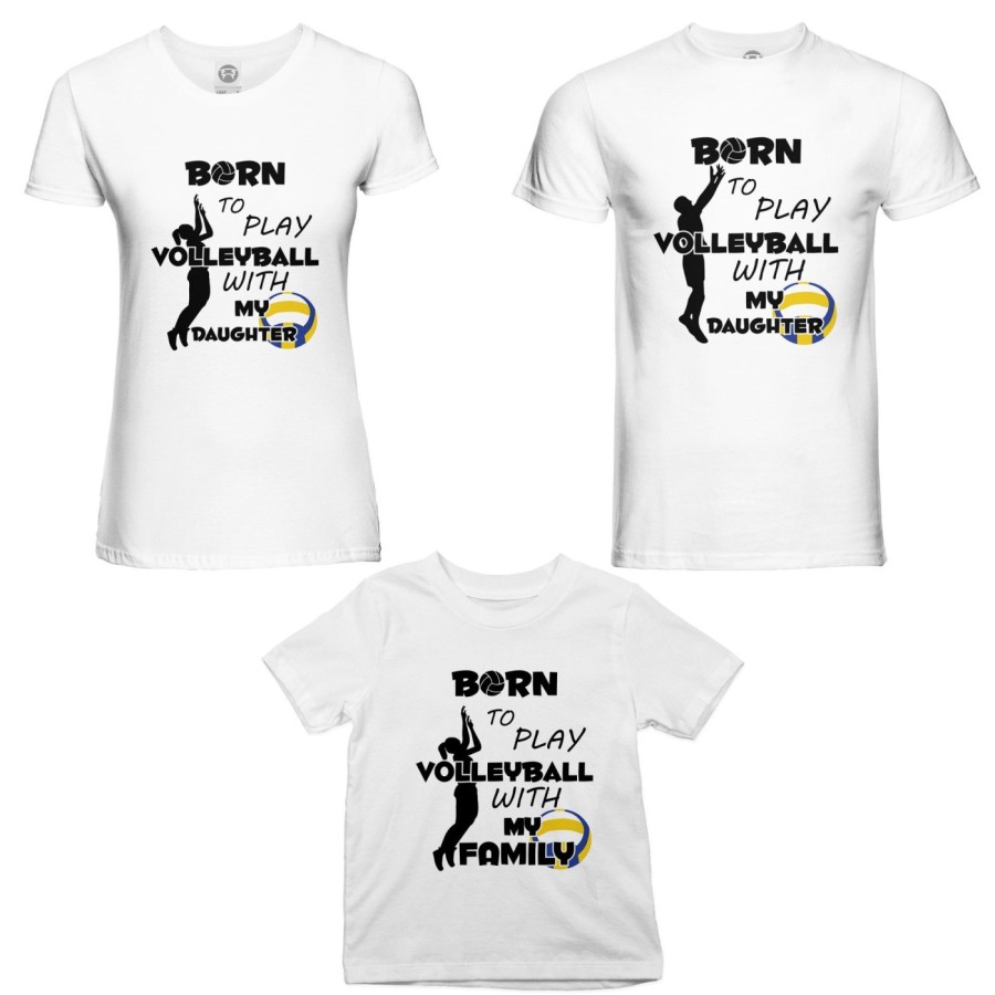 Tris t-shirt adulti bambino born to play volleyball with my son my daughter Per la famiglia