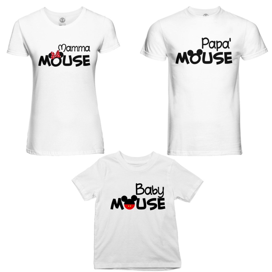 Tris t shirt adulti bambino papa mouse mamma minnie mouse baby mouse Per la famiglia