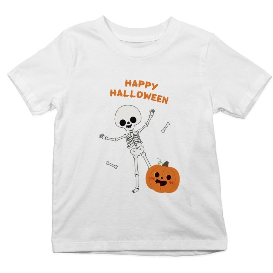 T-shirt bambino happy halloween con scheletro e zucca danzerini Halloween