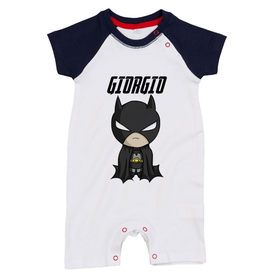 Pagliaccetto neonato personalizzato con nome baby batman Cartoon