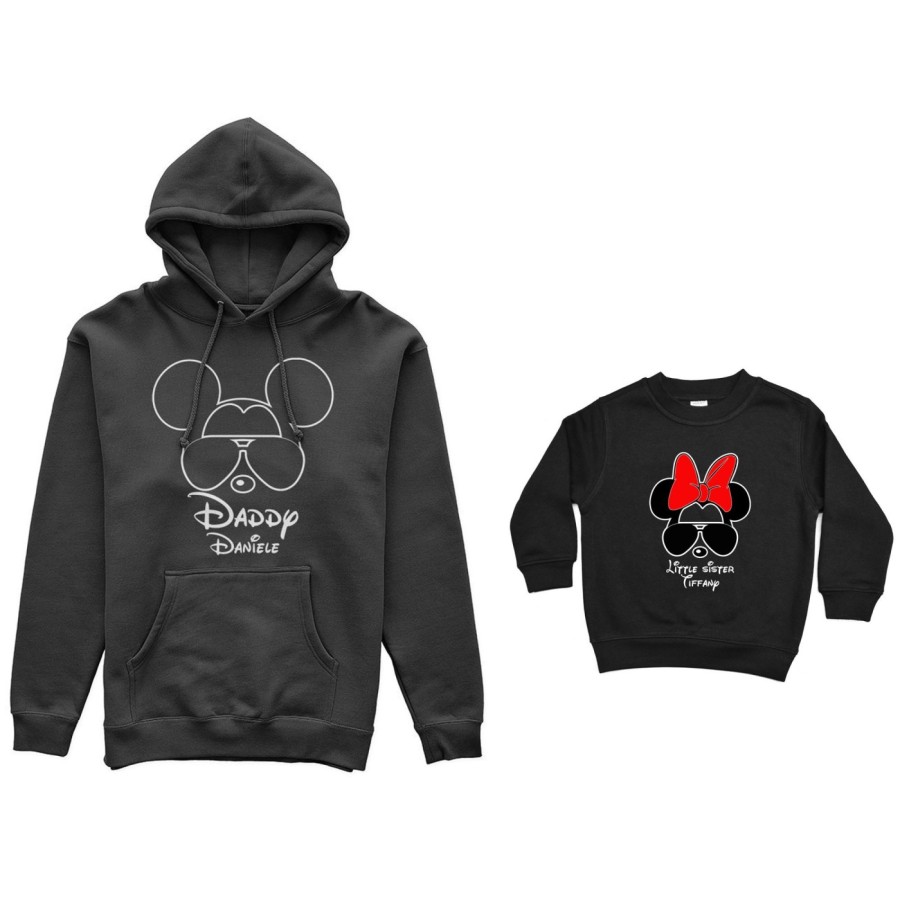 Coordinato felpe padre figlia personalizzato con nome daddy mickey little sister minnie Per il papà