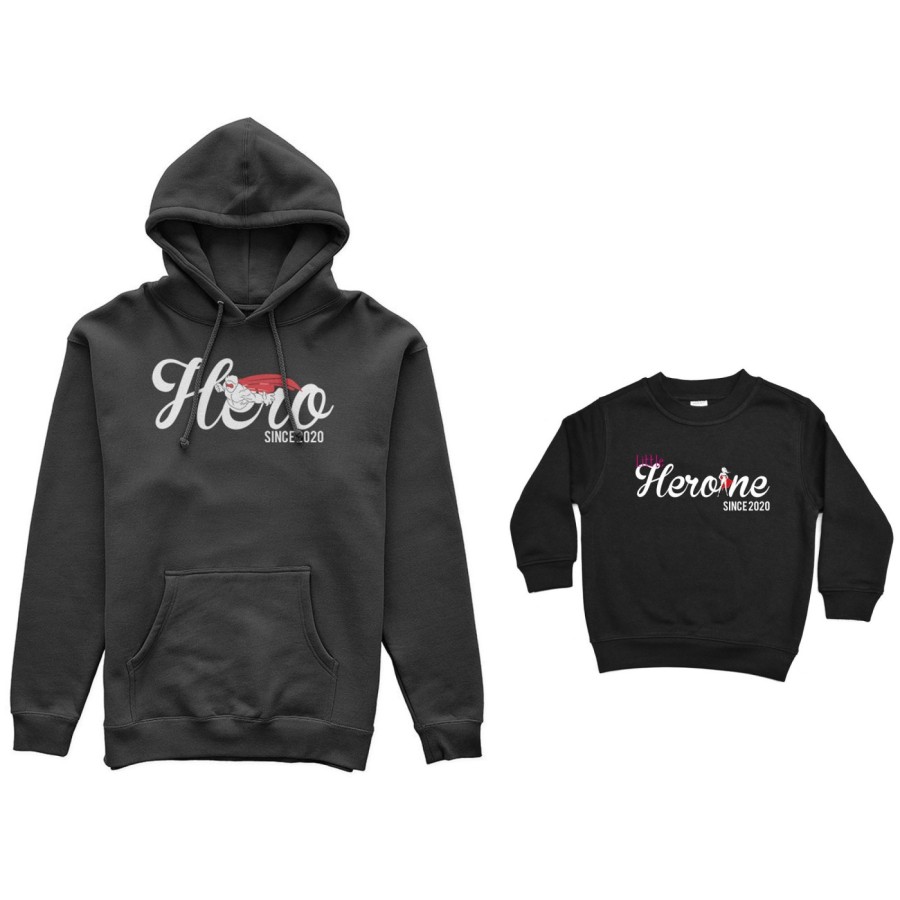 Coordinato felpe padre figlia personalizzato con anno hero since little heroine since Per il papà