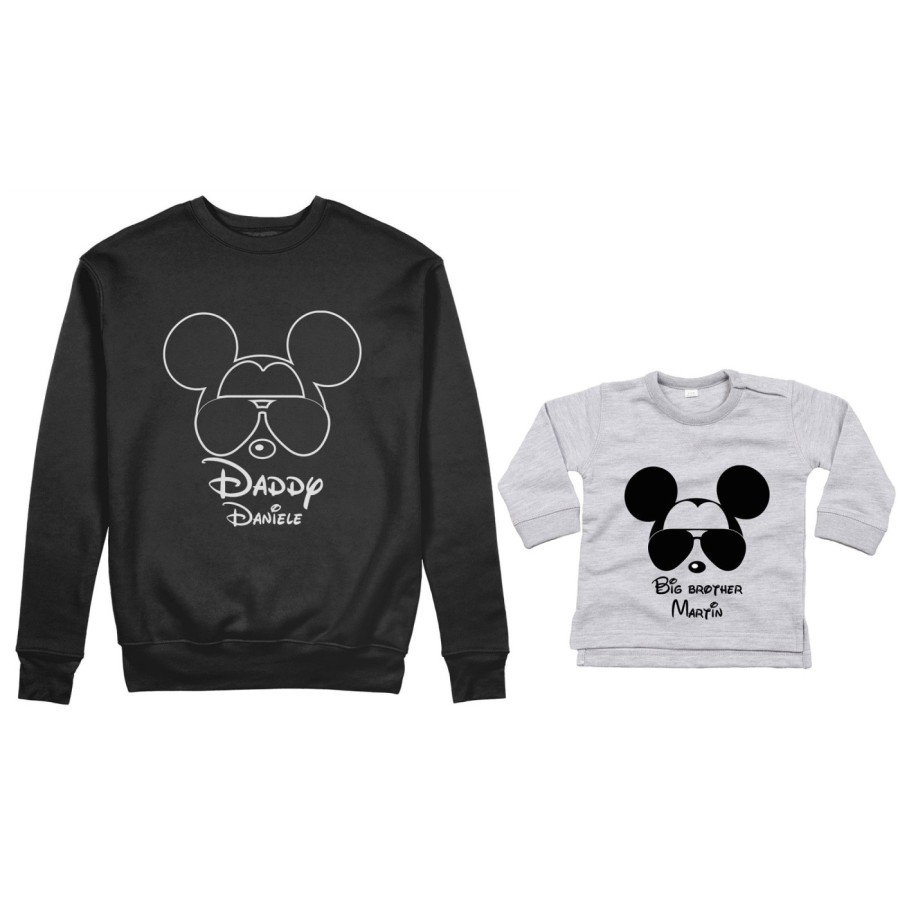 Coordinato felpe o body lupetto padre figlio personalizzato daddy mickey baby brother mickey Per il papà