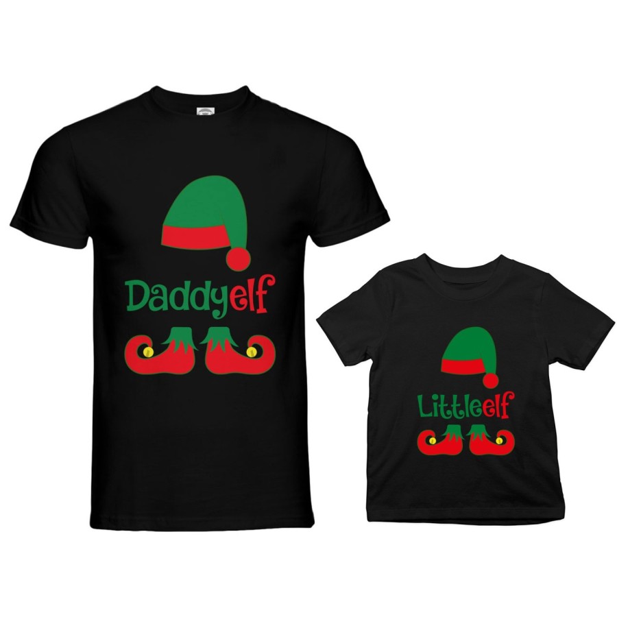 Coordinato t-shirt padre figlio personalizzabile con nome daddy elf little elf Natale