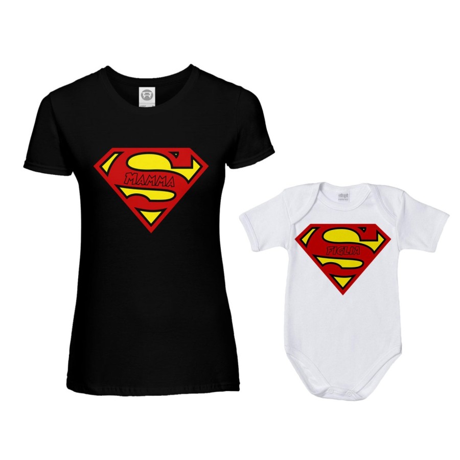 Coordinato t-shirt e body neonato madre figlio super mamma super figlio super figlia Per la mamma