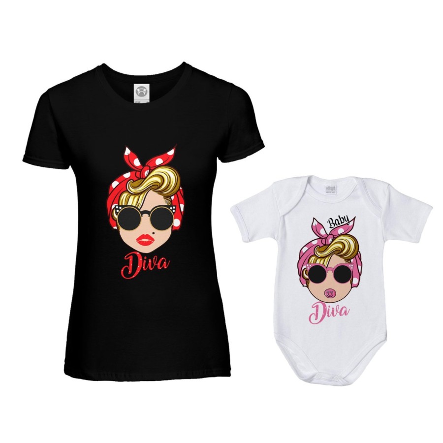 Coordinato t-shirt e body neonata madre figlia marilyn diva little marilyn diva Per la mamma