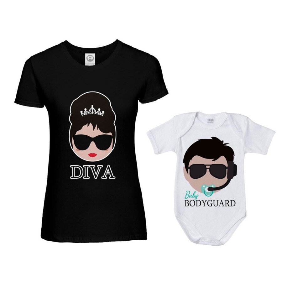 Coordinato t-shirt e body neonato madre figlio diva baby bodyguard Per la mamma