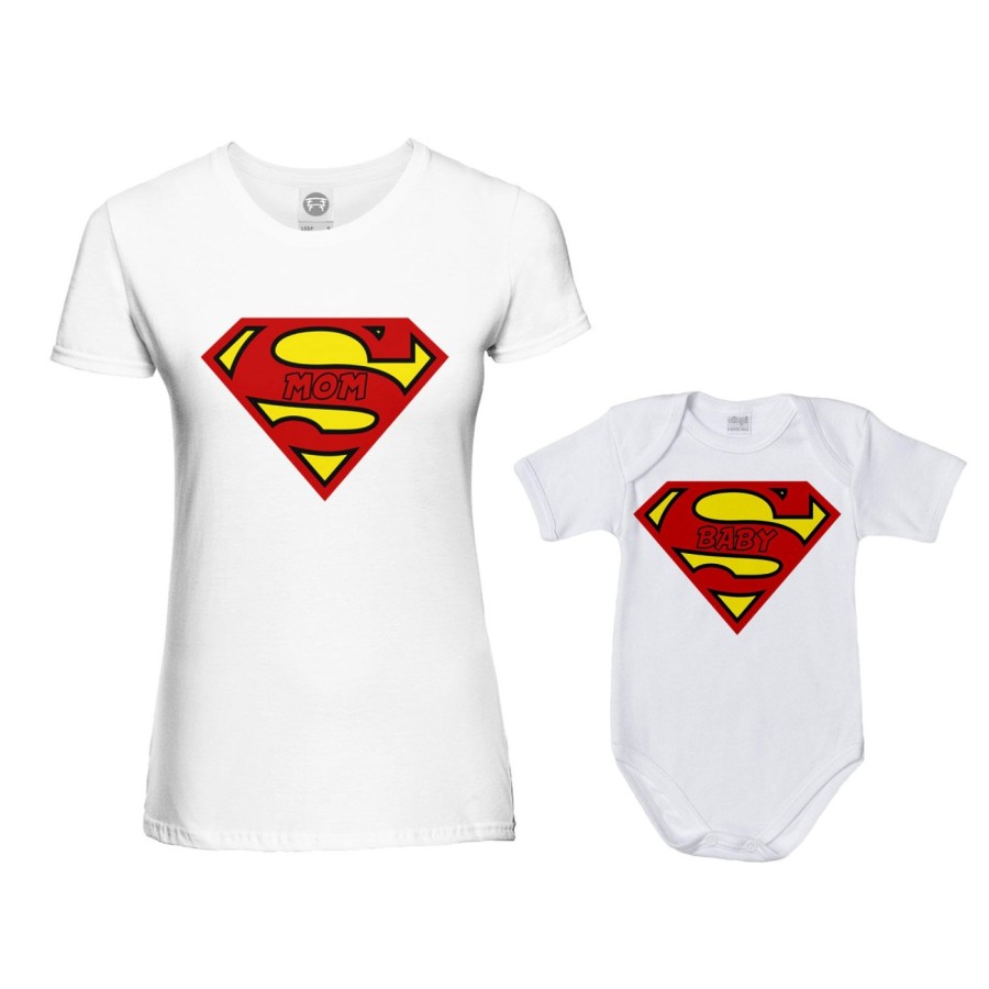 Coordinato t-shirt e body neonato madre figlio super mom super baby superman Per la mamma