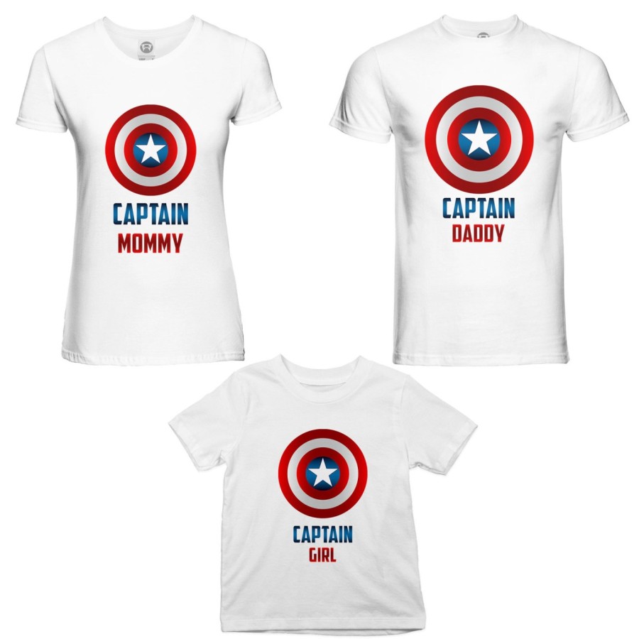 Tris t-shirt adulti bambino captain daddy captain mommy captain boy captain girl Per la famiglia