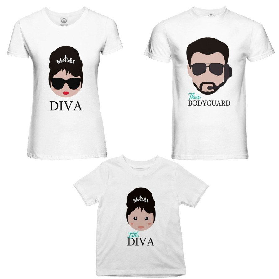 Tris t-shirt adulti bambino bodyguard diva little diva Per la famiglia