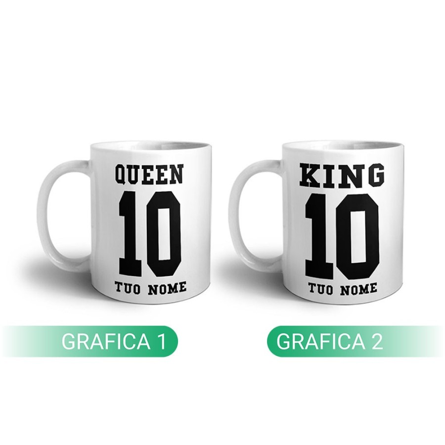 Coppia di tazze personalizzate con nomi e numeri king e queen Love