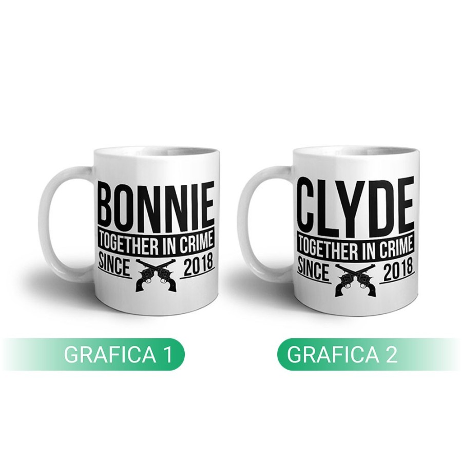 Coppia di tazze personalizzate con anno bonnie e clyde together in crime since Love