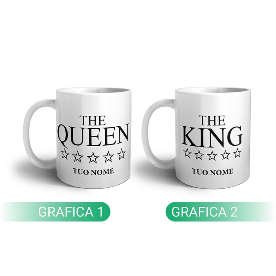 Coppia di tazze personalizzabili con nome her king his queen with star Love