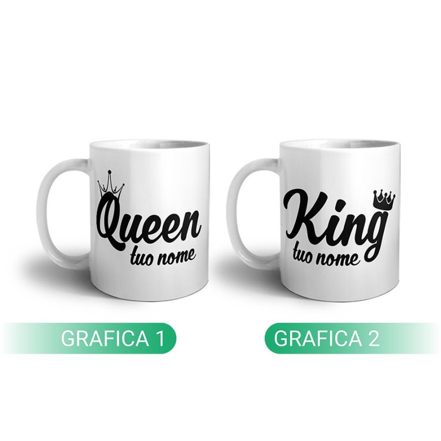 Coppia di tazze personalizzabili con nomi king e queen con corona Love