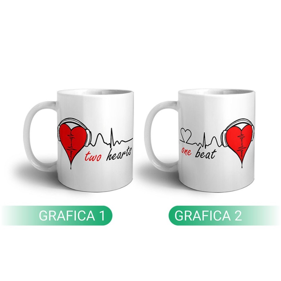 Coppia di tazze personalizzabili con nomi two hearts one beat Love