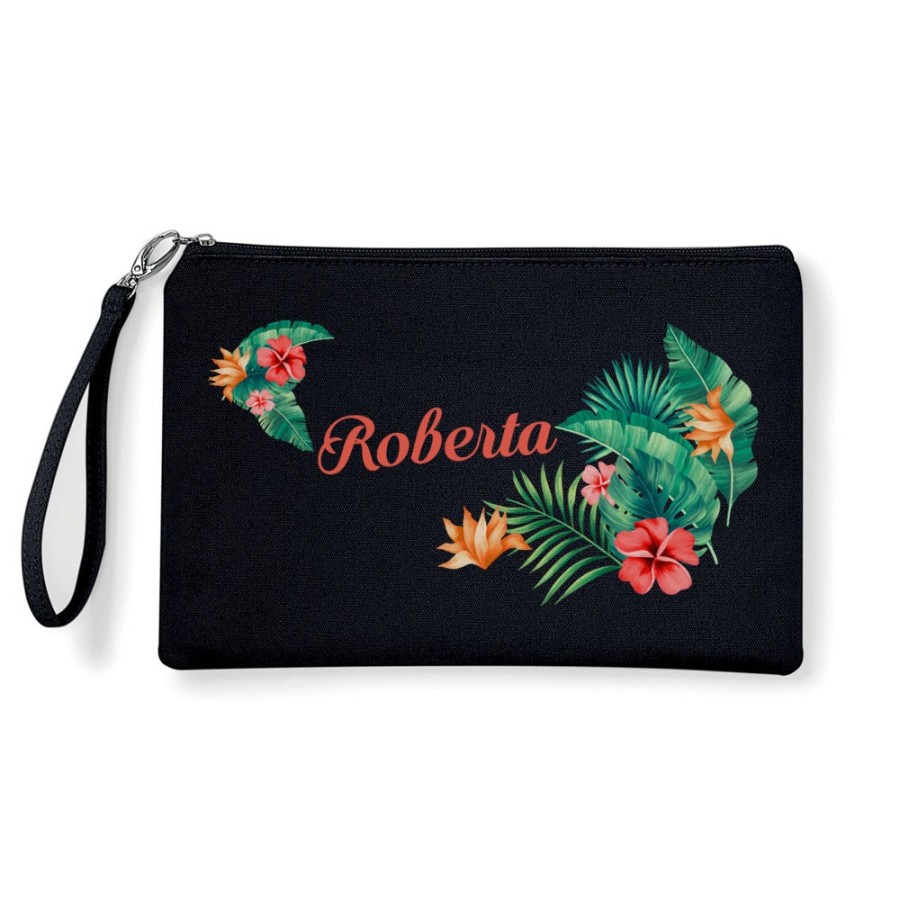 Pochette fiori tropicali personalizzata con nome Summer