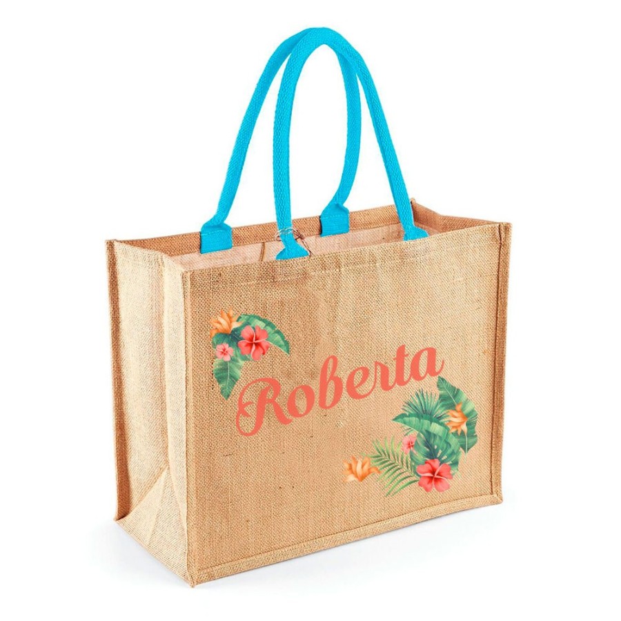 Borsa mare fiori tropicali personalizzata con nome Summer