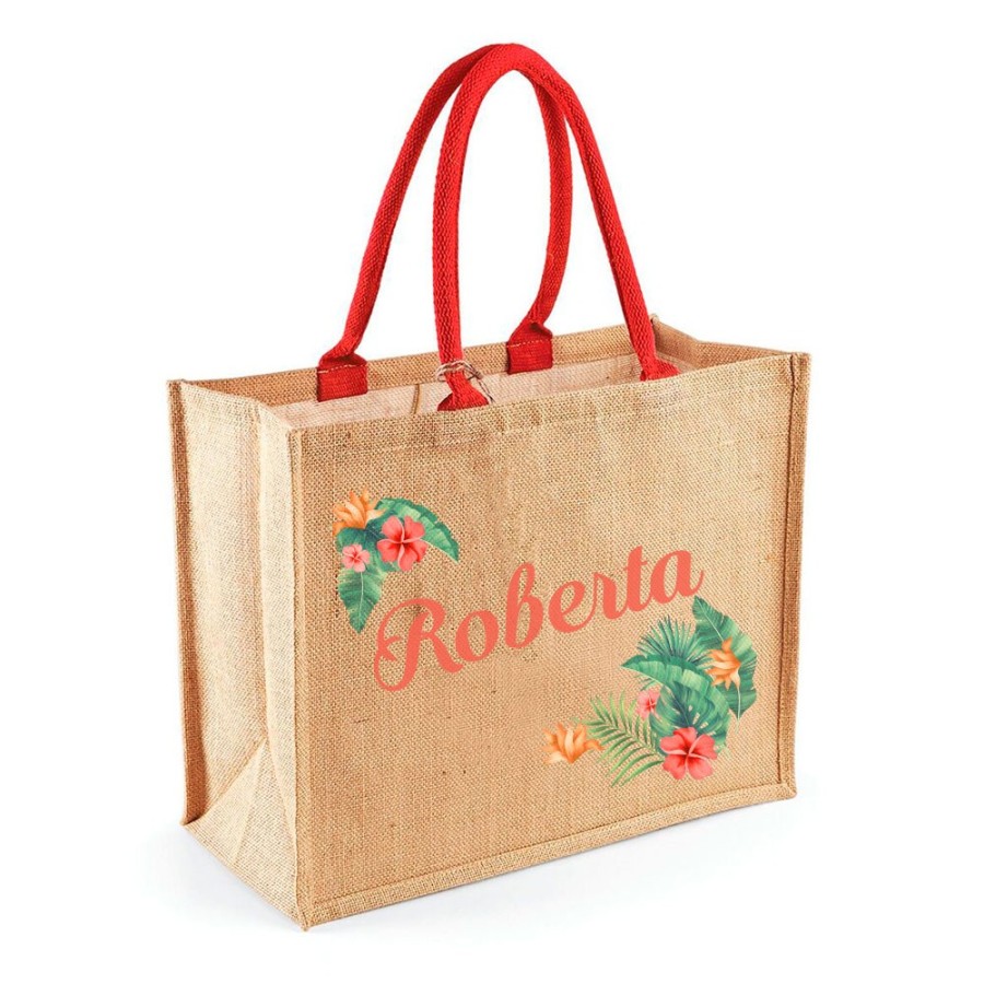 Borsa mare fiori tropicali personalizzata con nome Summer